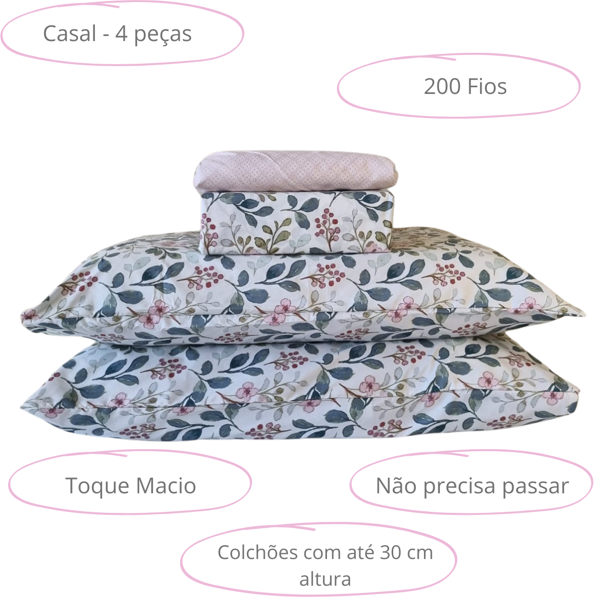 Jogo de cama CASAL 200 Fios 4 peças Corttex - Imagem 8