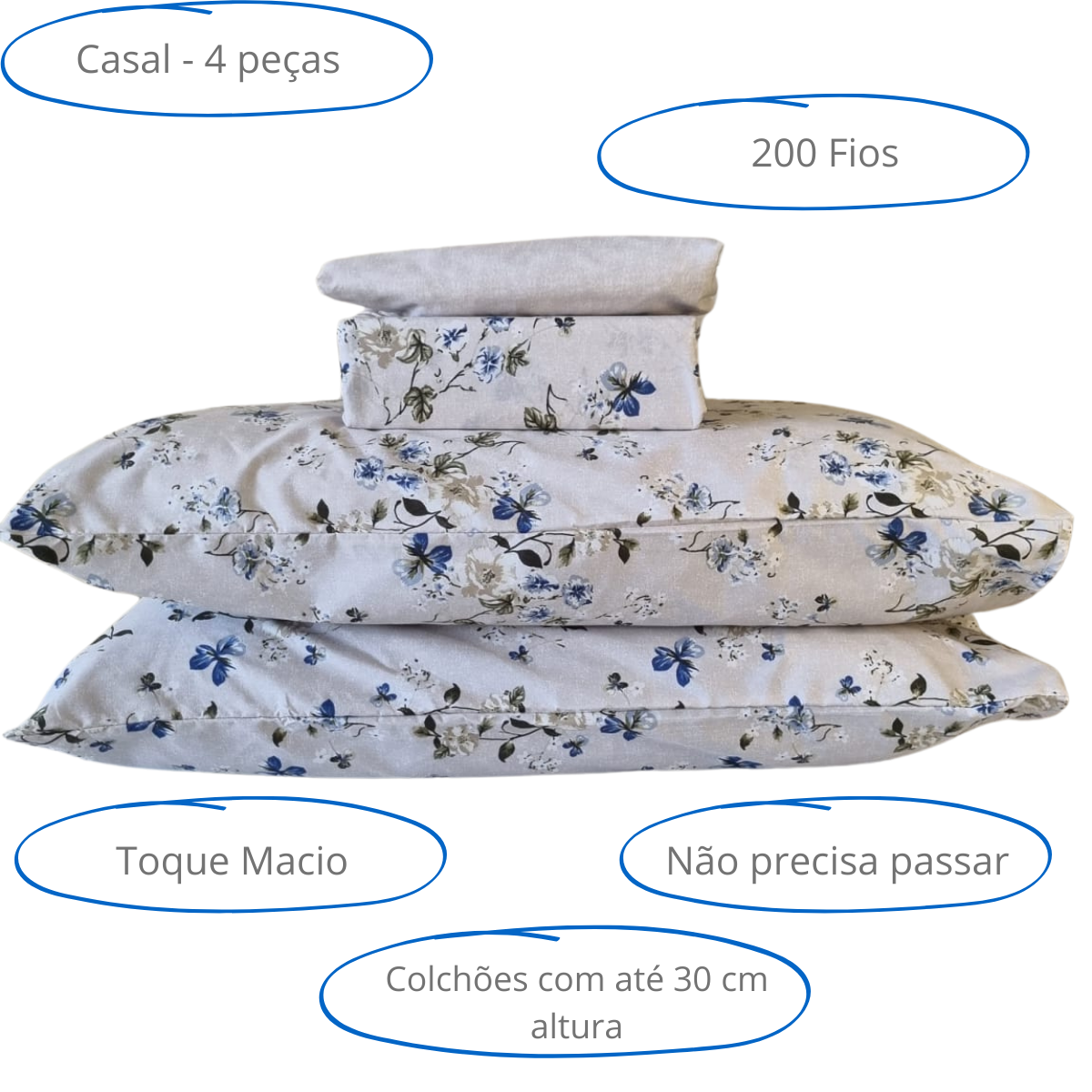 Jogo de cama CASAL 200 Fios 4 peças Corttex - Imagem 5