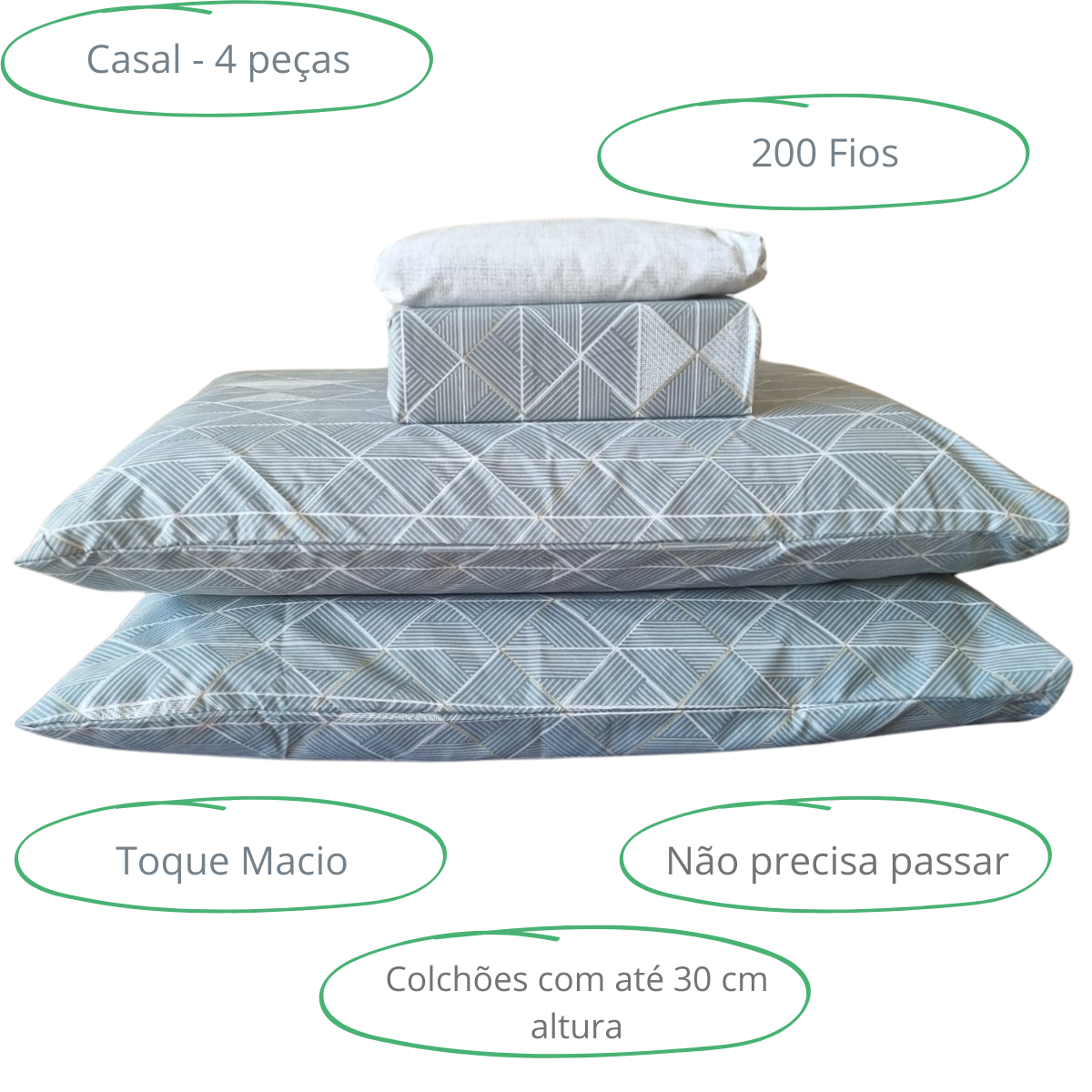 Jogo de cama CASAL 200 Fios 4 peças Corttex - Imagem 2