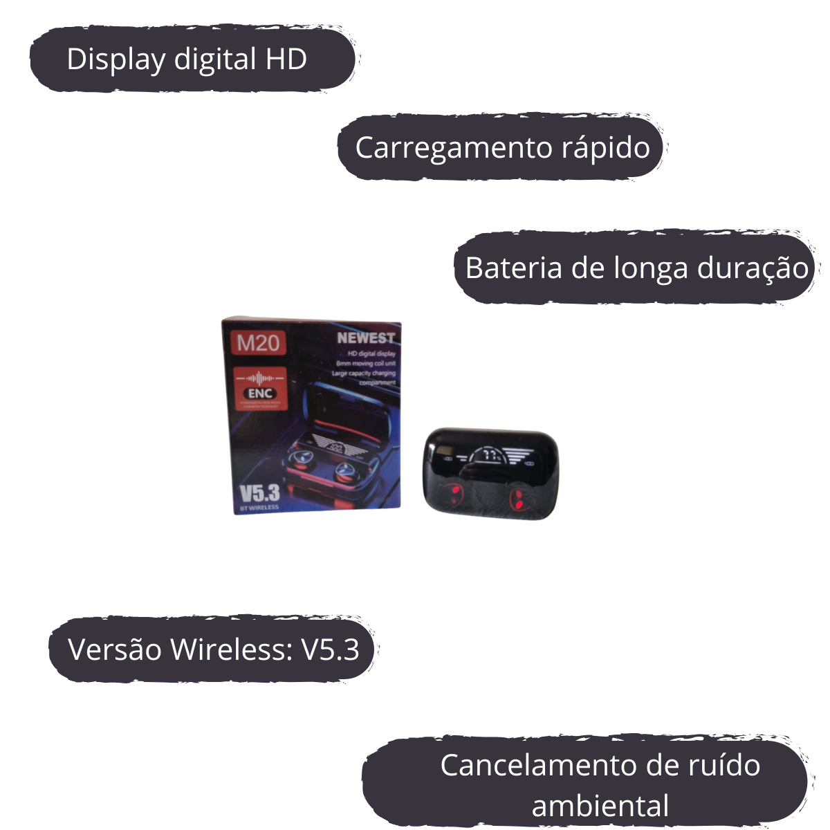 Fone de ouvido bluetooth M20 V5.3 alcance até 10 mts - Imagem 3