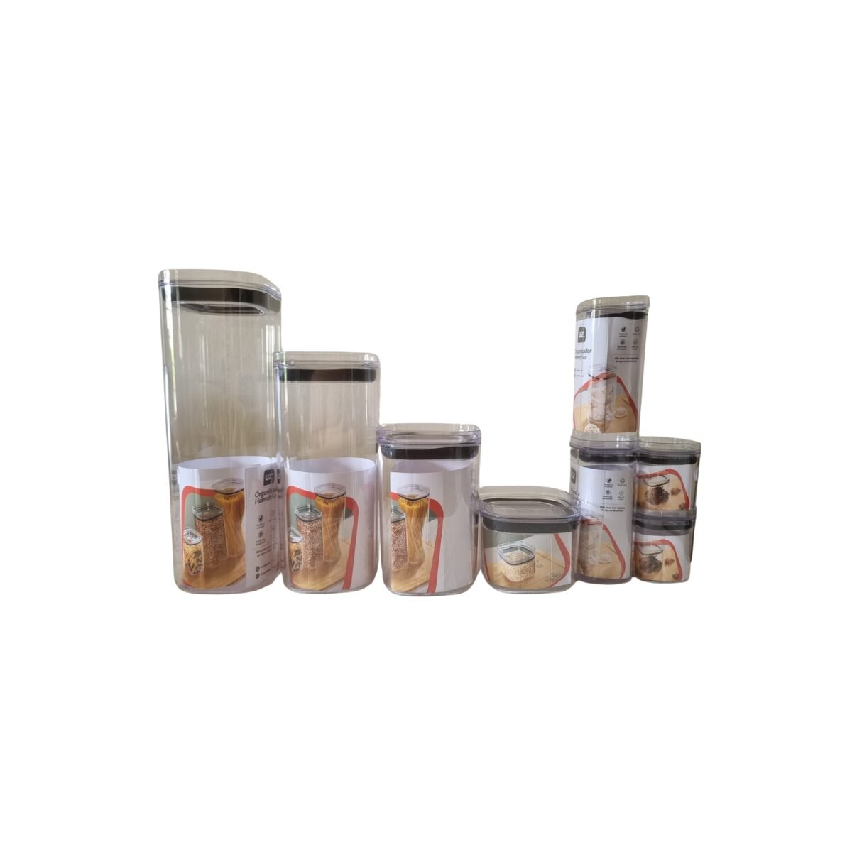 Kit 8 potes herméticos transparentes empilháveis Uz.