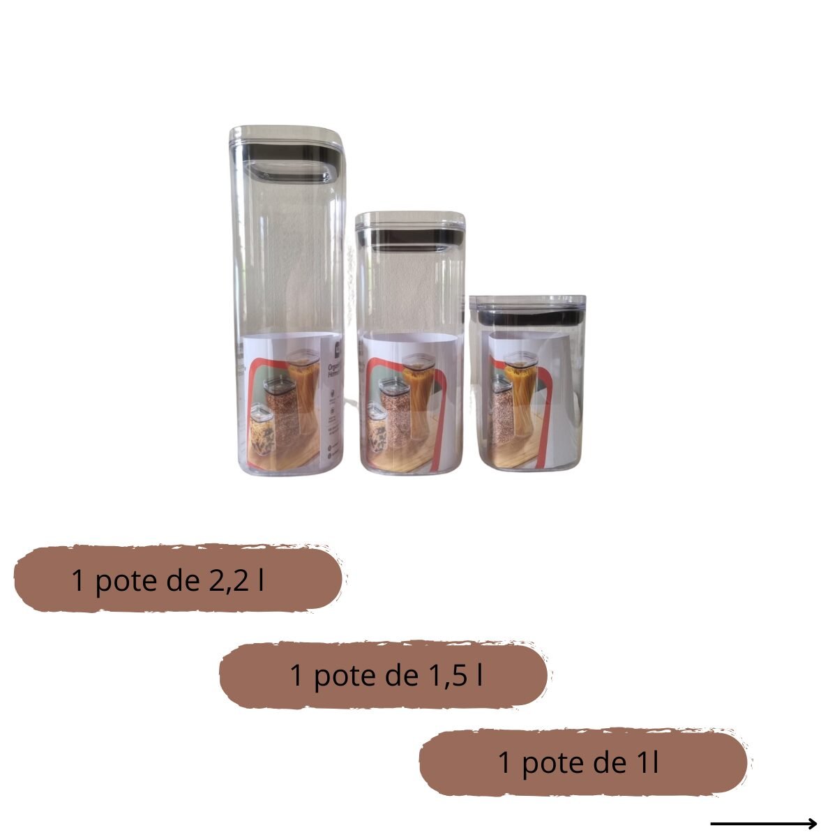 Kit 8 potes herméticos transparentes empilháveis Uz. - Imagem 3