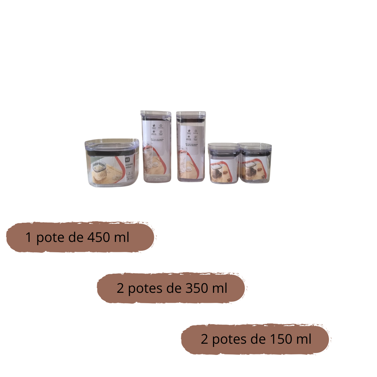 Kit 8 potes herméticos transparentes empilháveis Uz. - Imagem 4