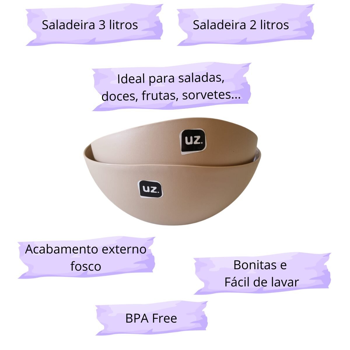 Saladeiras bowls plástico redondas 3 E 2 litros cozinha Uz - Imagem 4